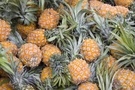 piles of pineapple during fruit stall, north chinaの写真素材