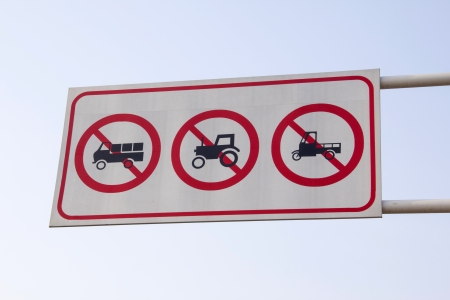 road traffic signs in the sky, in the stretch of road edge, Tangshan City, Hebei Province, Chinaの写真素材