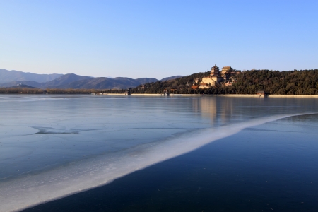 The Summer Palace, Beijing, December 10th  Tower of Buddhist incense and frozen Kunming lake in the Summer Palace on December 10, 2011, Beijing, china のeditorial素材