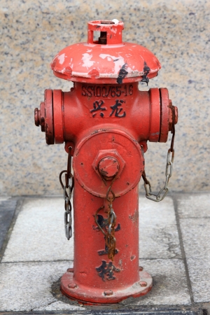 closeup of red fire hydrant in the street, north chinaのeditorial素材