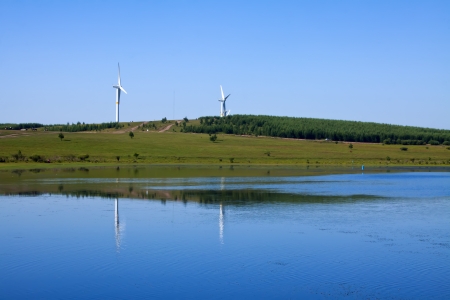 lake and blue sky, beautiful natural scenery in North Chinaの写真素材