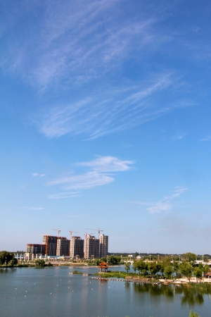 beautiful landscape in a water park under the blue sky, northern chinaのeditorial素材