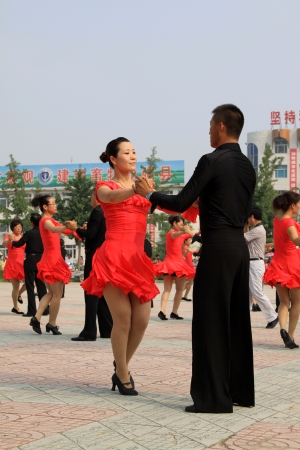Luannan County, August 8  Sports Dance -- collective three step color on August 8, 2012, Luannan County, Hebei Province, china のeditorial素材