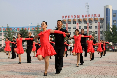 Luannan County, August 8  Sports Dance -- collective three step color on August 8, 2012, Luannan County, Hebei Province, china のeditorial素材