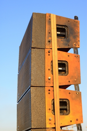 closeup of Speakers, audio equipment on a stageの写真素材