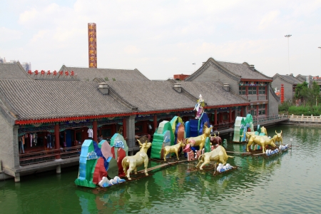Traditional buildings and the paper crafts in a parkのeditorial素材