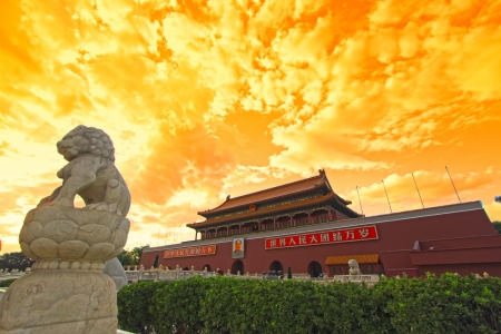 Lion stone in front of the Tiananmen Gate Tower on September 13, 2012, in Beijing, chinaのeditorial素材