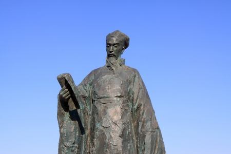 Figure sculpture in the blue sky in a park, north chinaのeditorial素材