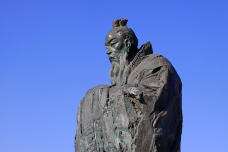 Figure sculpture in the blue sky in a park, north chinaのeditorial素材