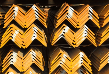 closeup of steel angles bunch in warehouseの写真素材