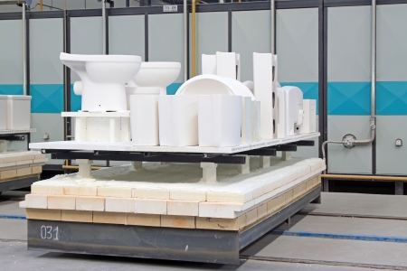 ceramic toilet products in a workshop, north chinaのeditorial素材