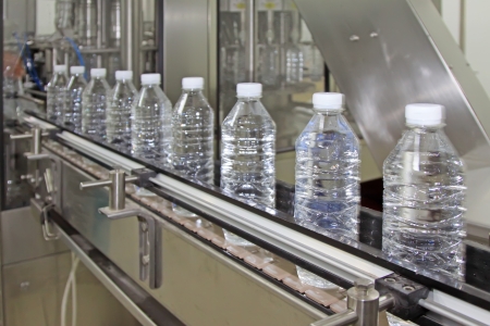 bottled mineral water production line in a factoryの写真素材
