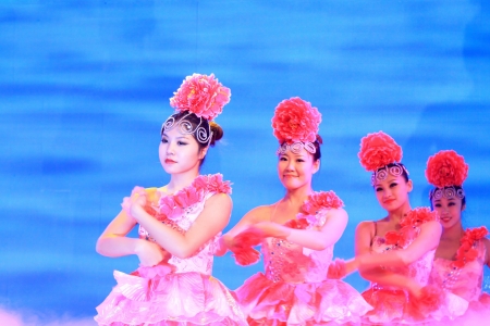 Luannan, November 28, 2012  Girls in performances in dance on the stage in the Chengzhaocai theatre on November 28, 2012, Luannan, china のeditorial素材