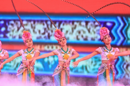 Luannan, November 28, 2012  Girls in performances in dance on the stage in the Chengzhaocai theatre on November 28, 2012, Luannan, china のeditorial素材