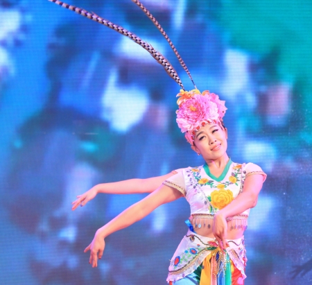 Luannan, November 28, 2012  Girls in performances in dance on the stage in the Chengzhaocai theatre on November 28, 2012, Luannan, china のeditorial素材