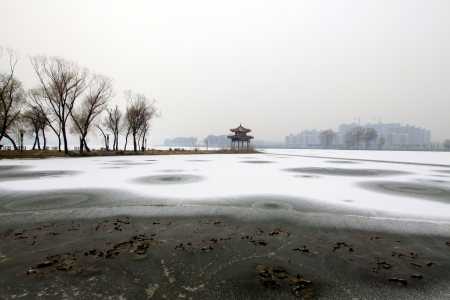 Frozen natural landscape in the river surface, in the winter, Chinaの写真素材
