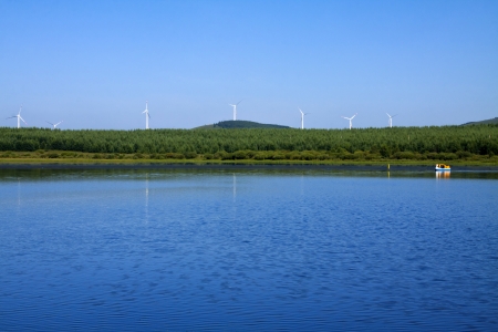 lake and blue sky, beautiful natural scenery in North Chinaの写真素材