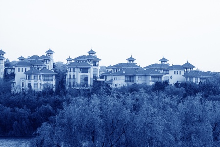 red-roofed buildings in a park, chinaのeditorial素材