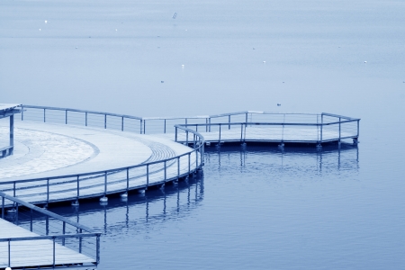 Wooden platform on the water in a parkの写真素材