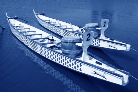 LUANNAN - JUNE 14: Dragon boat anchored on surface of river in  North River Park on June 14, 2013, Luannan, Hebei Province, China.のeditorial素材