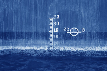 closeup of waterline marked on the ship