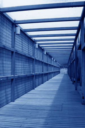 metal long corridor in a park, closeup of photoの写真素材