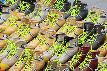 TANGSHAN MAY 18ï¼Roller skates piled up together in a park, on may 18, 2014, Tangshan City, Hebei Province, China.		
のeditorial素材