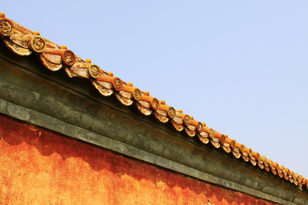 ZUNHUA MAY 18: Red glazed tile eaves and wall, Eastern Tombs of the Qing Dynasty on may 18, 2014,...