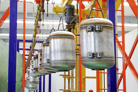 Color transmission device on the stainless steel pressure tank in a production workshop の写真素材