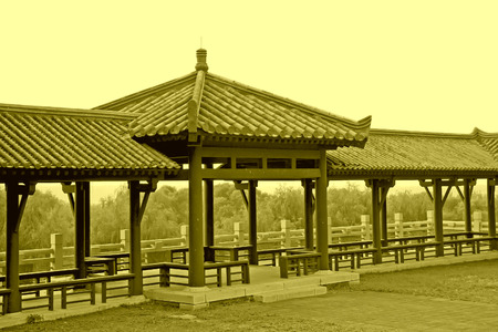 chinese ancient architecture landscape in Film shooting base, Zhuozhou City, Hebei Province, China. の写真素材