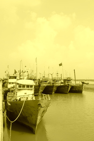 quay ships under the blue sky, north chinaの写真素材