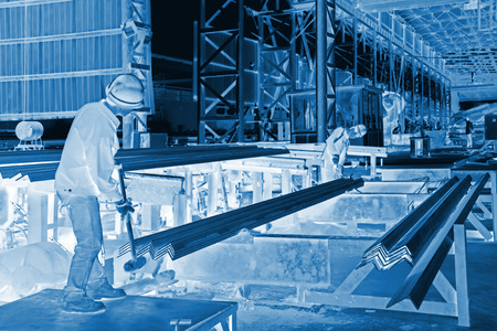 workers on the steel materials production line, north chinaのeditorial素材