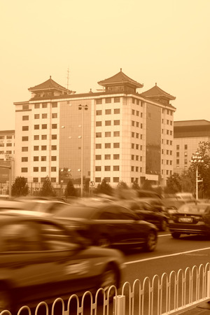 landscape architecture and the public traffic in the streets, Beijingのeditorial素材