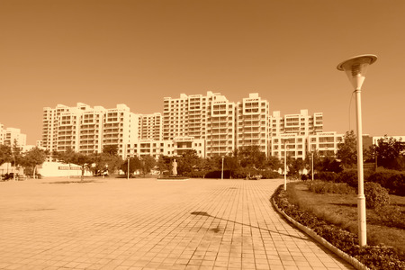 high rise building and garden in a city, north chinaのeditorial素材