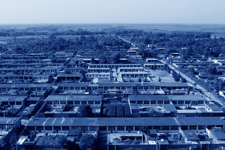 from a height overlooking the small cottage in a town, north China.のeditorial素材
