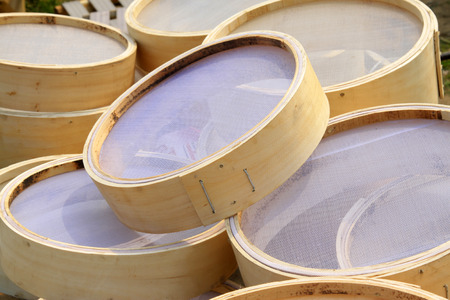 sieve with Chinese traditional characteristics, closeup of photoの写真素材
