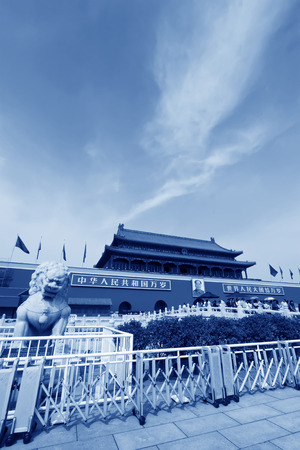 Beijing September 11th: Tiananmen tower and metal railing in Beijing on September 11, 2011. Tiananmen is located in the capital of people\'s Republic of China Tiananmen square in central Beijing.のeditorial素材