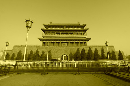 Chinese ancient architecture landscape, Zhengyang gate towers in Beijing, chinaのeditorial素材
