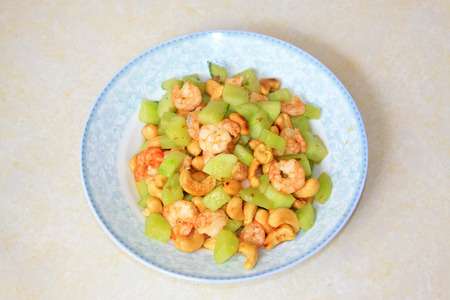 Chinese cuisine dishes, Fried shrimps with cashews, closeup of photoの写真素材