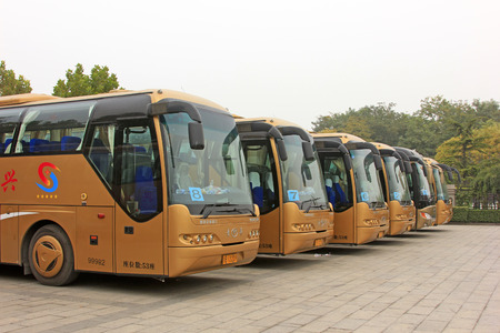 BEIJING - OCTOBER 23: Buses parked in parking lot, on october 23, 2014, Beijing, China.