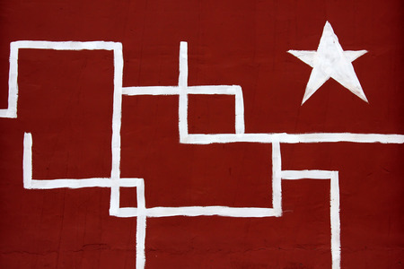 painting on red wallの写真素材