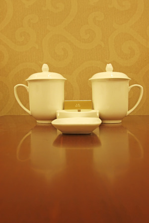Ceramic cups ashtray, closeup of photoのeditorial素材