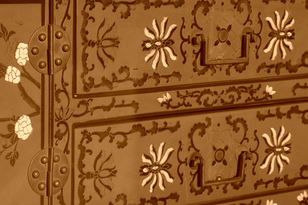 closeup of pictures, decorative pattern in china traditional wooden box