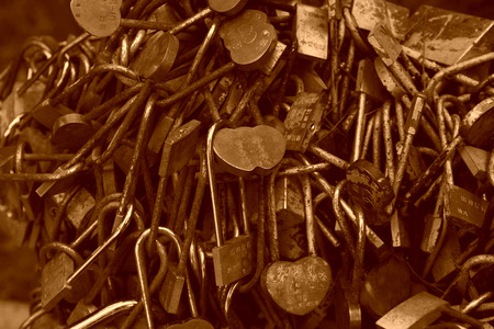 clusters of rusty lock together in a scenic area, Chinaのeditorial素材