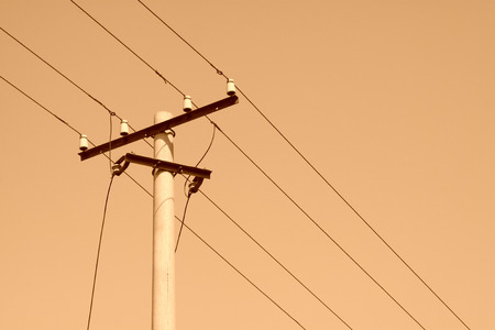 wire rod in the blue sky in the autumn, north chinaの写真素材
