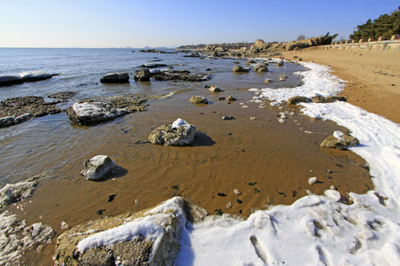 Beach natural scenery in winter, closeup of photoの写真素材