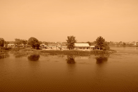 Island in the lake in a park north chinaの写真素材