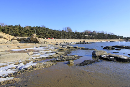 ice and snow natural landscape by the sea, closeup of photoの写真素材