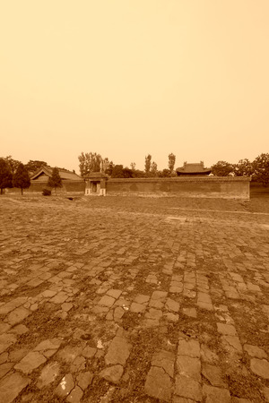 Traditional Chinese architectural style red wall and roof, in the Eastern Royal Tombs of the Qing Dynasty on May 13, 2012, Zunhua City, Hebei Province, china.の写真素材
