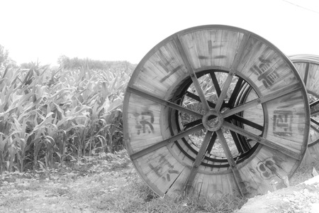 wire roller and corn fields, north chinaのeditorial素材